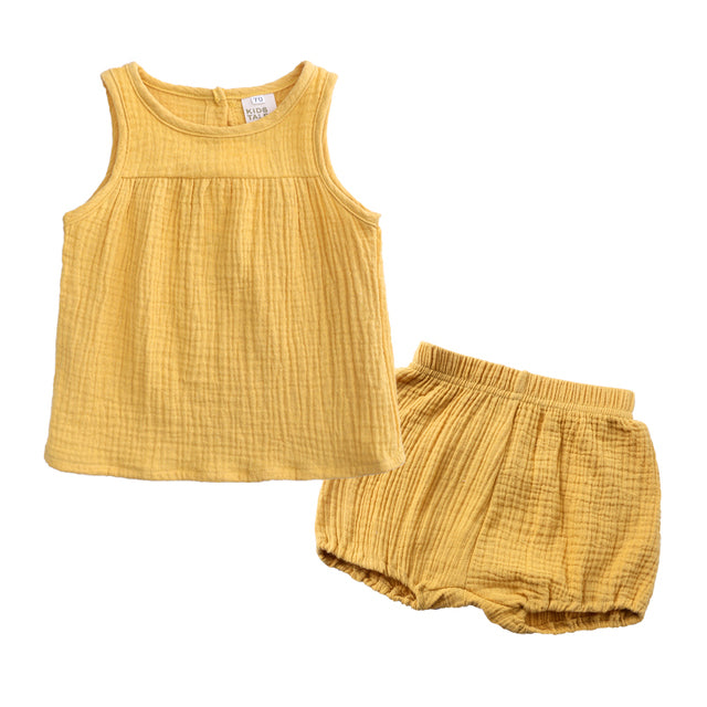 Kids Cotton Linen Summer Clothes Set - Vest & Shorts
